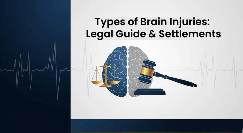 Professional illustration showing types of brain injuries with legal symbols, representing different TBI categories and brain injury lawsuit types for legal consultation